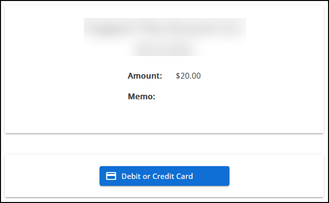 Payment amount and Debit or Credit Card option